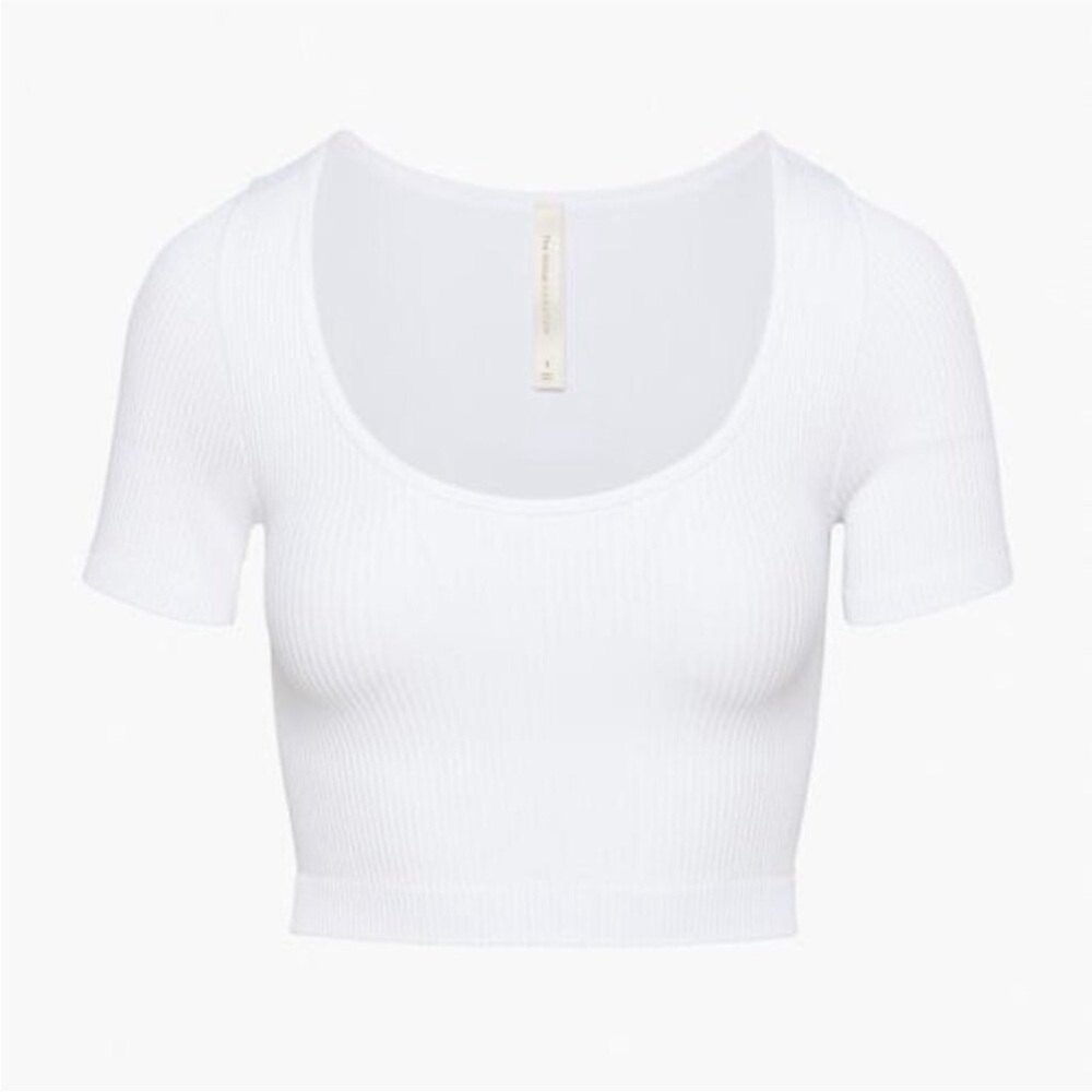 Babaton White Ribbed Crop Top